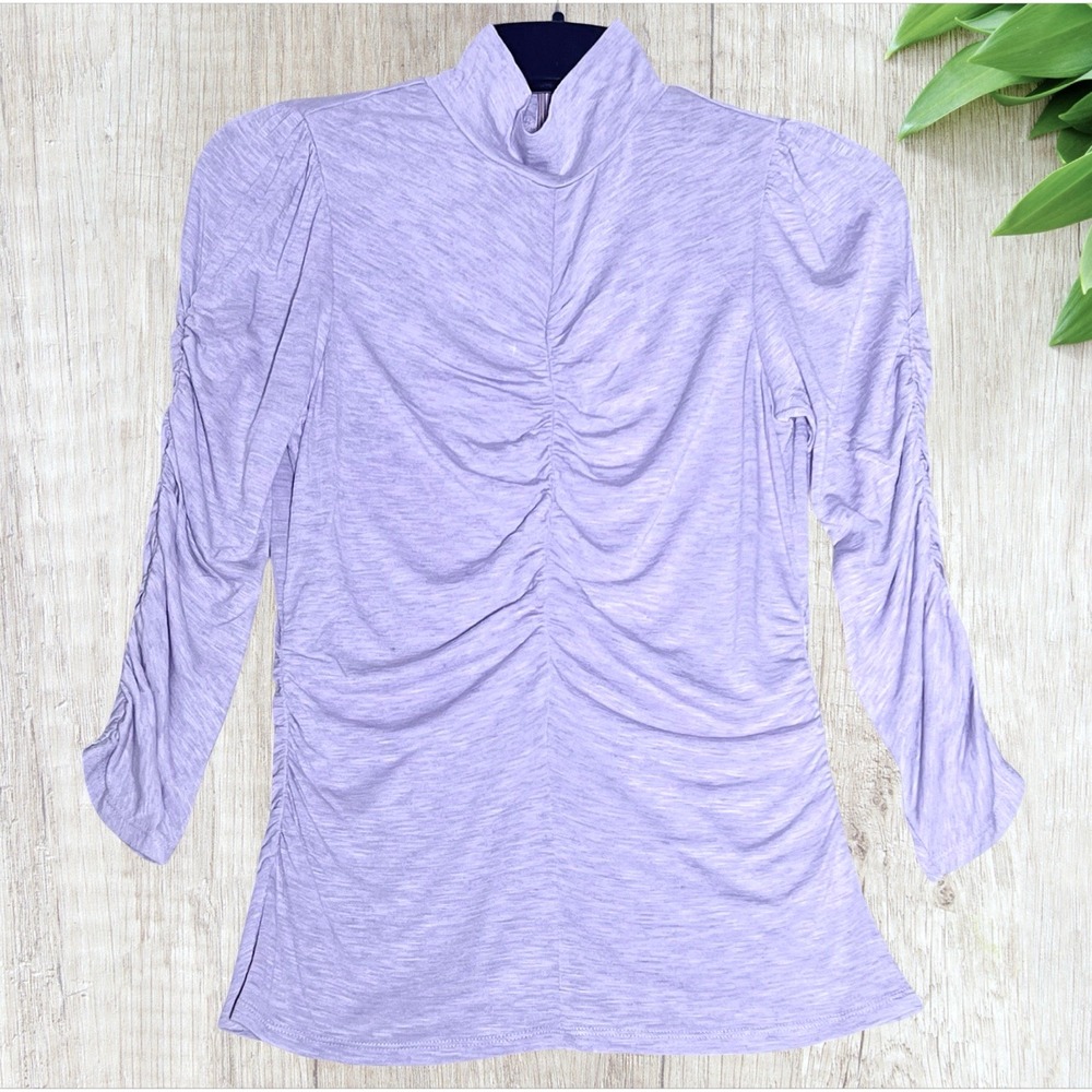 Rebecca Taylor Ruched Jersey Turtleneck Lilac‎ Blouse Size XS Long Sleeve NWT